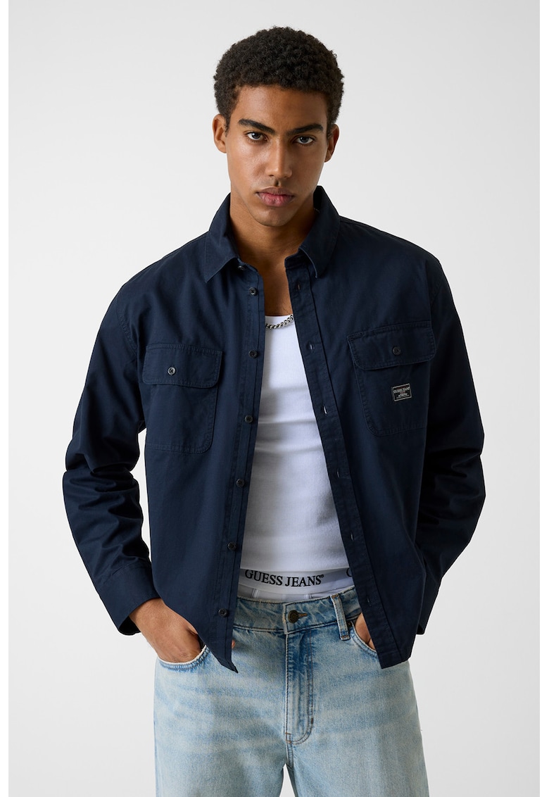 Camasa din bumbac cu buzunare pe piept - Bleumarin