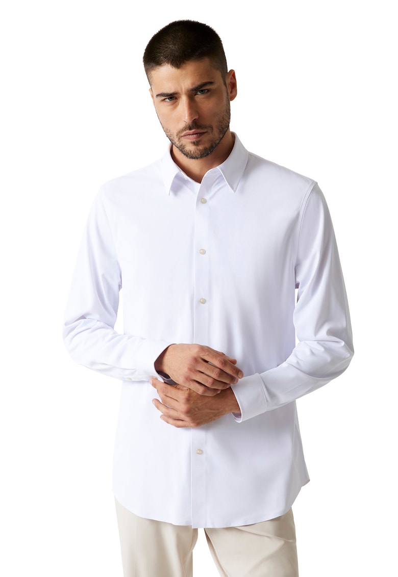 Camasa cu model uni si maneci lungi - Alb