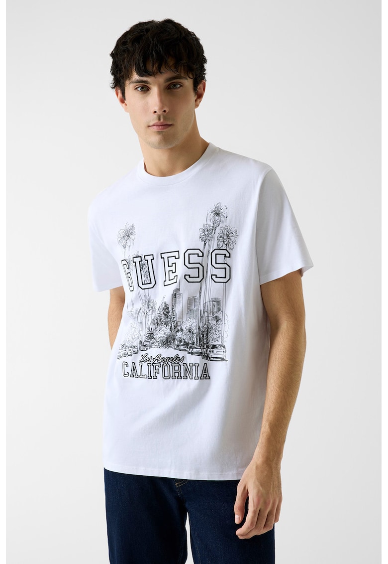 Tricou cu imprimeu logo - Alb/Negru