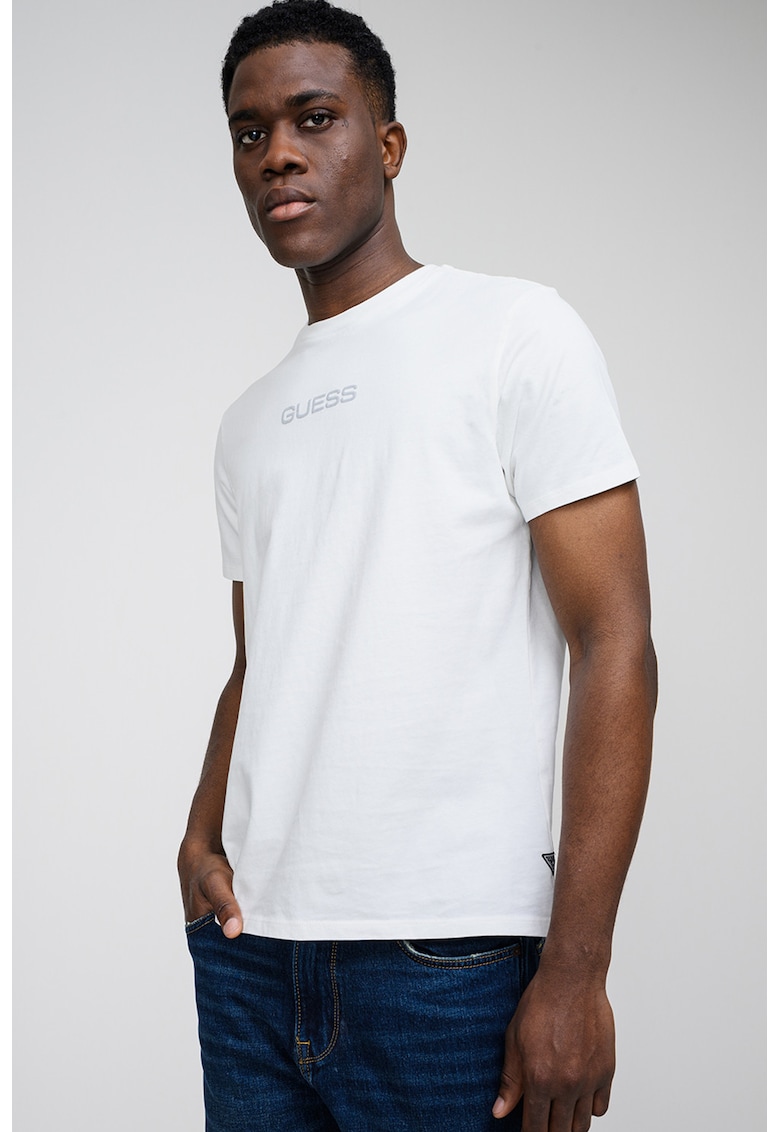 Tricou de bumbac cu imprimeu foto pe partea din spate - Alb/Gri