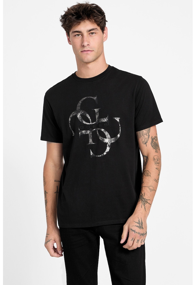 Tricou cu imprimeu cu model monograma - Alb/Negru