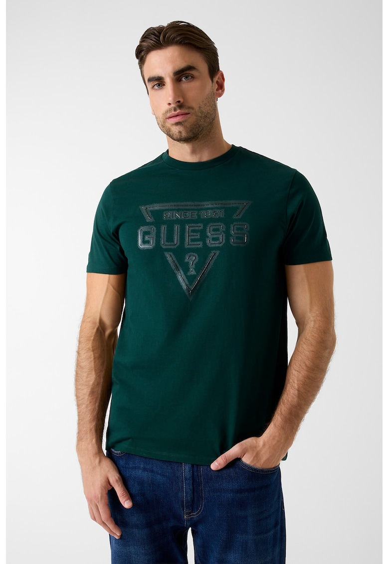 Tricou din bumbac cu imprimeu logo - Verde englez