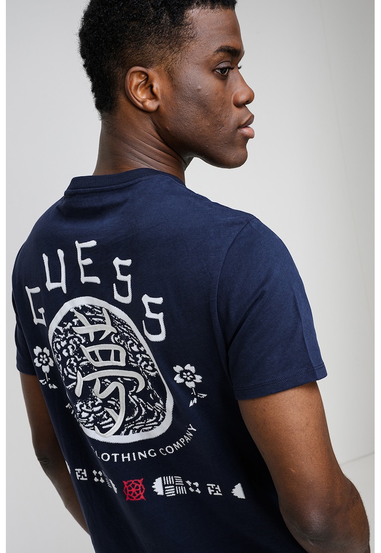 Tricou de bumbac cu imprimeu logo pe partea din spate - Alb/Albastru ultramarin