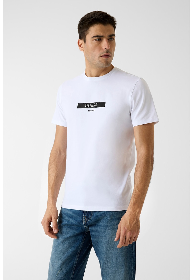 Tricou din amestec de bumbac cu detaliu logo - Negru/Alb murdar