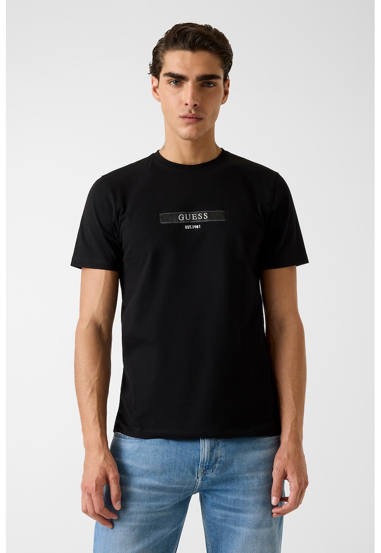Tricou din amestec de bumbac cu detaliu logo - Negru