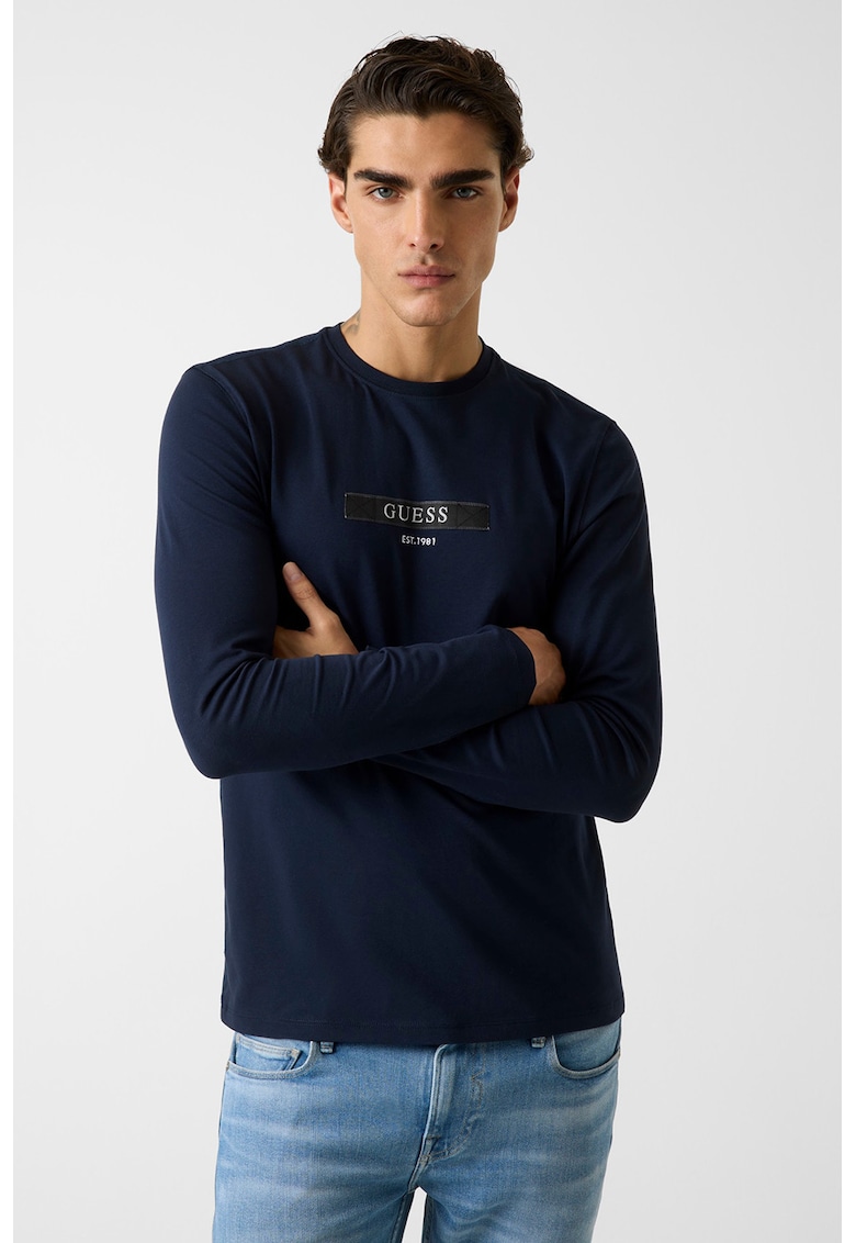 Bluza din amestec de bumbac cu detaliu logo - Bleumarin