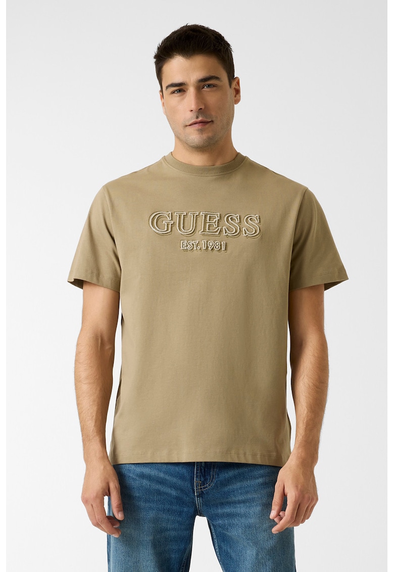 Tricou cu logo brodat in relief - Maro deschis