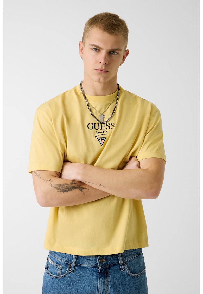Tricou supradimensionat din bumbac cu broderie logo - Galben