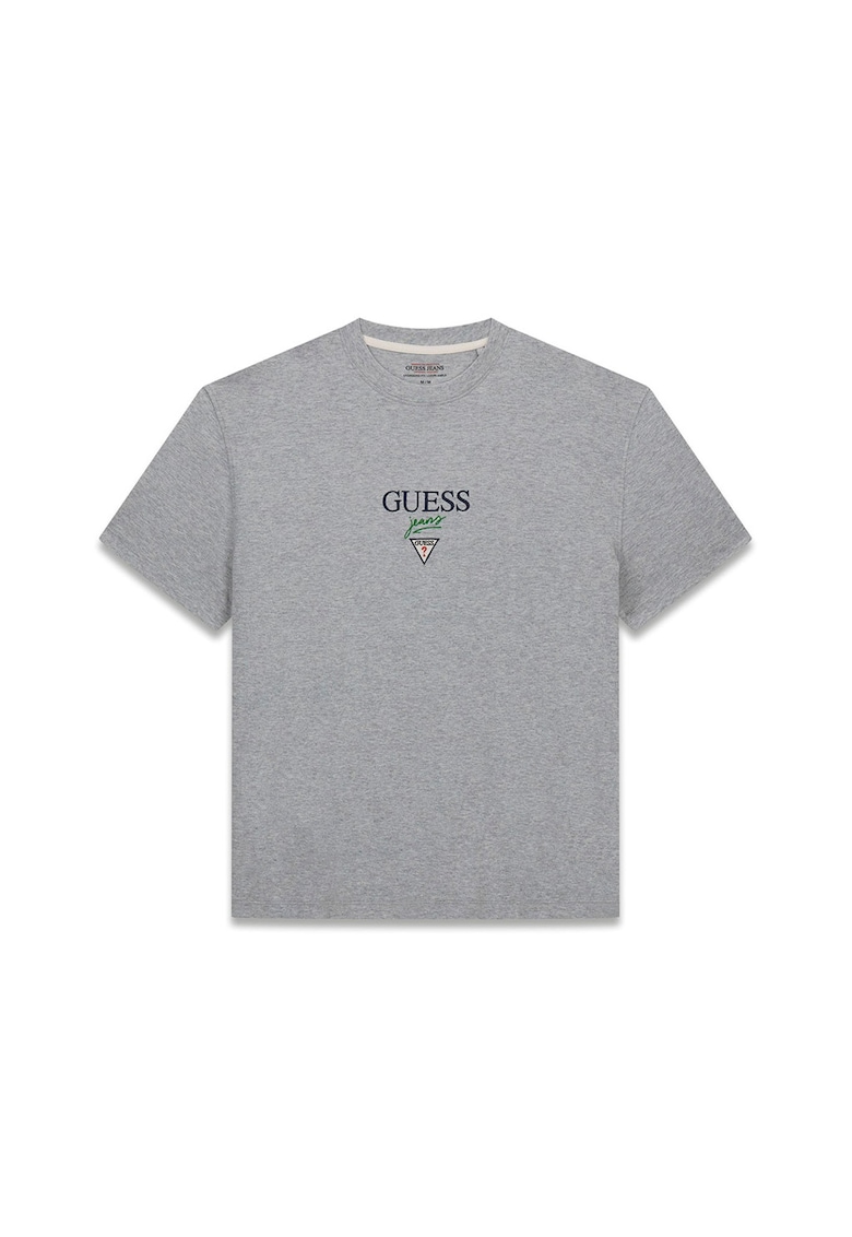 Tricou supradimensionat din bumbac cu broderie logo - Gri melange