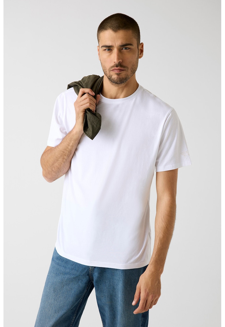 Tricou din amestec de modal cu decolteu la baza gatului - Alb