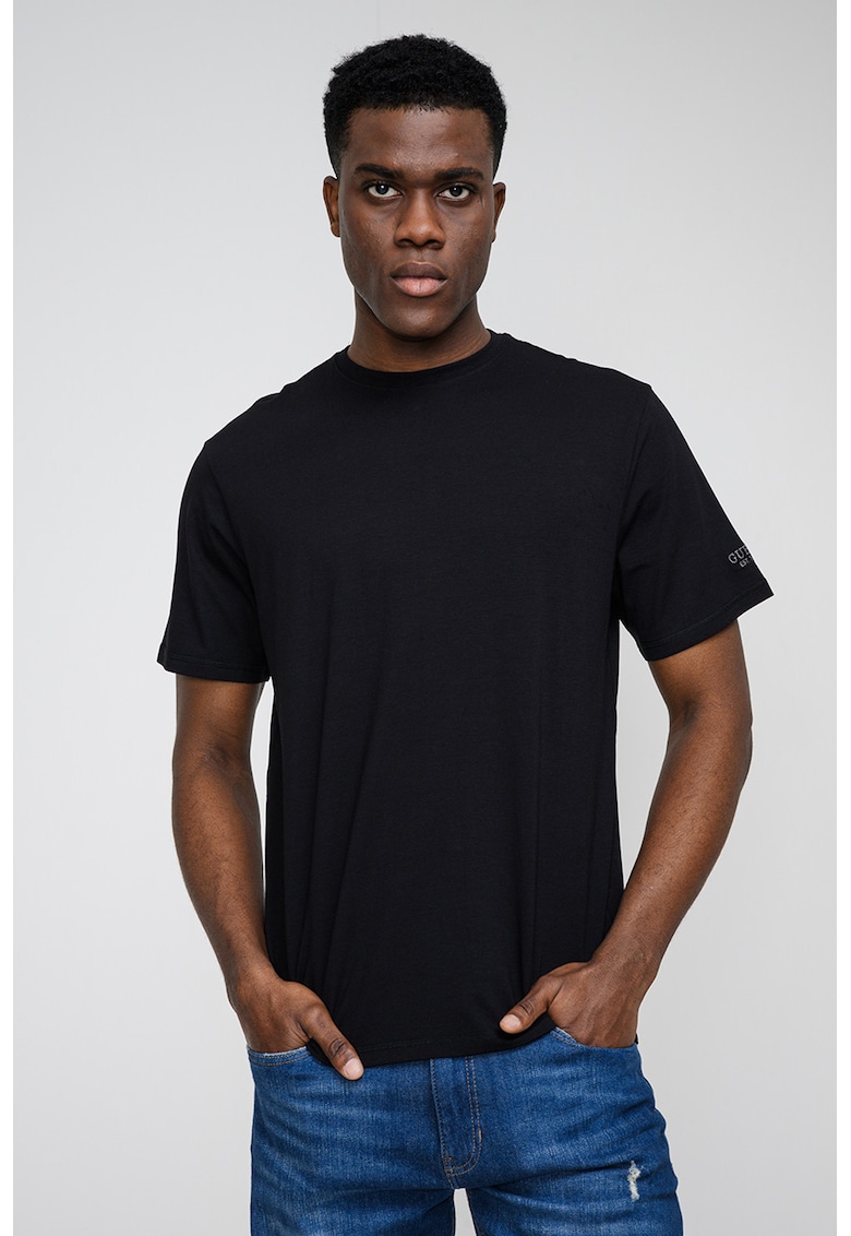 Tricou din amestec de modal cu decolteu la baza gatului - Negru