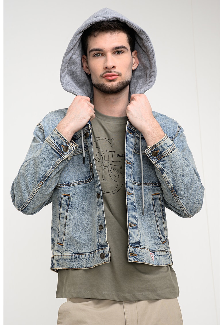 Jacheta din denim cu gluga - Albastru