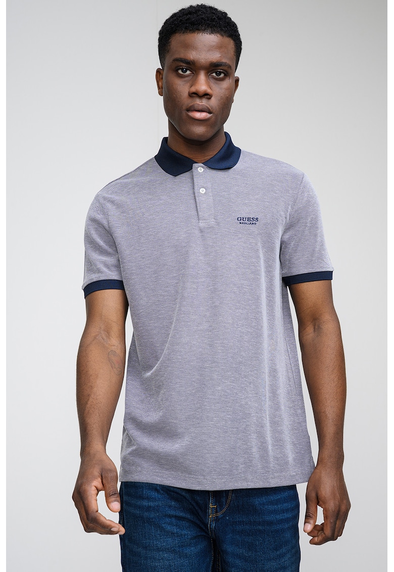 Tricou polo cu fenta cu nasturi - Alb/Bleumarin