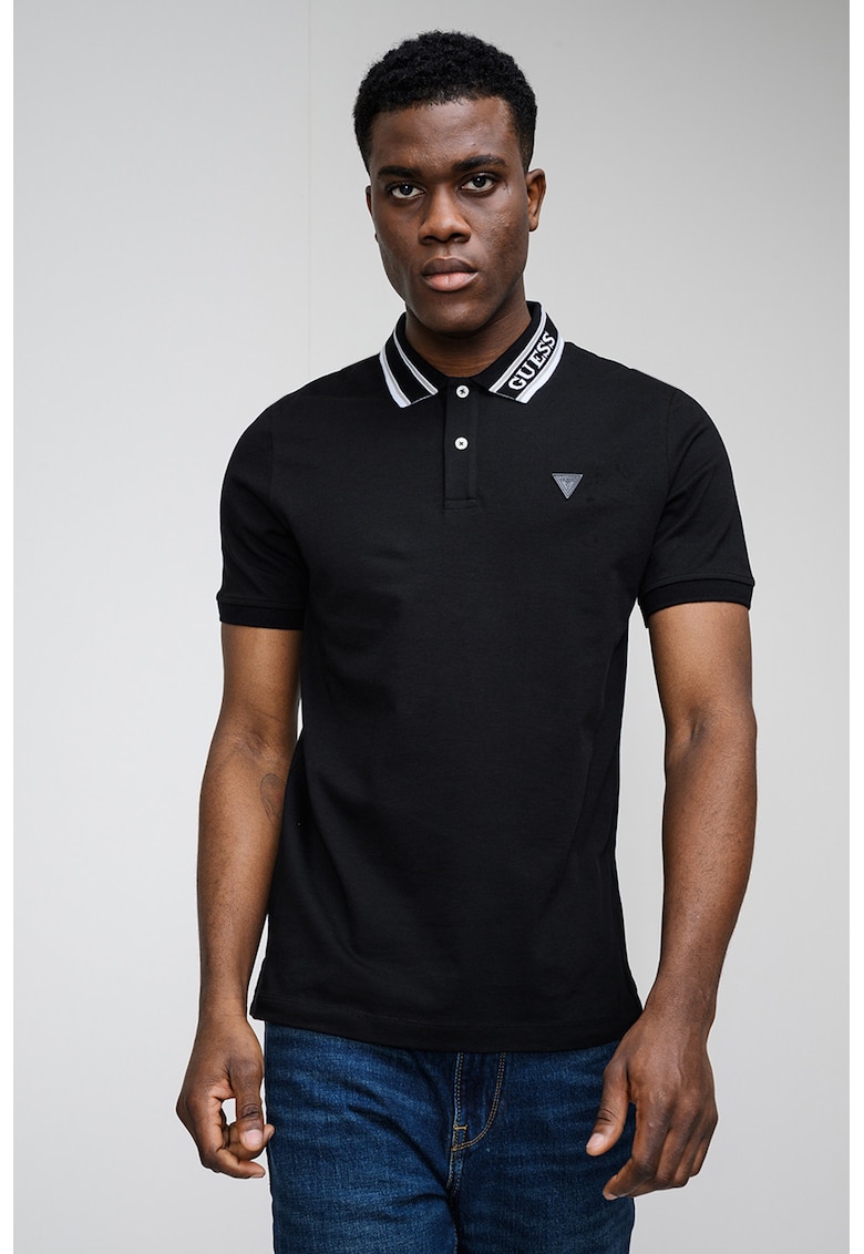 Tricou polo cu detalii logo - Alb/Negru/Gri inchis