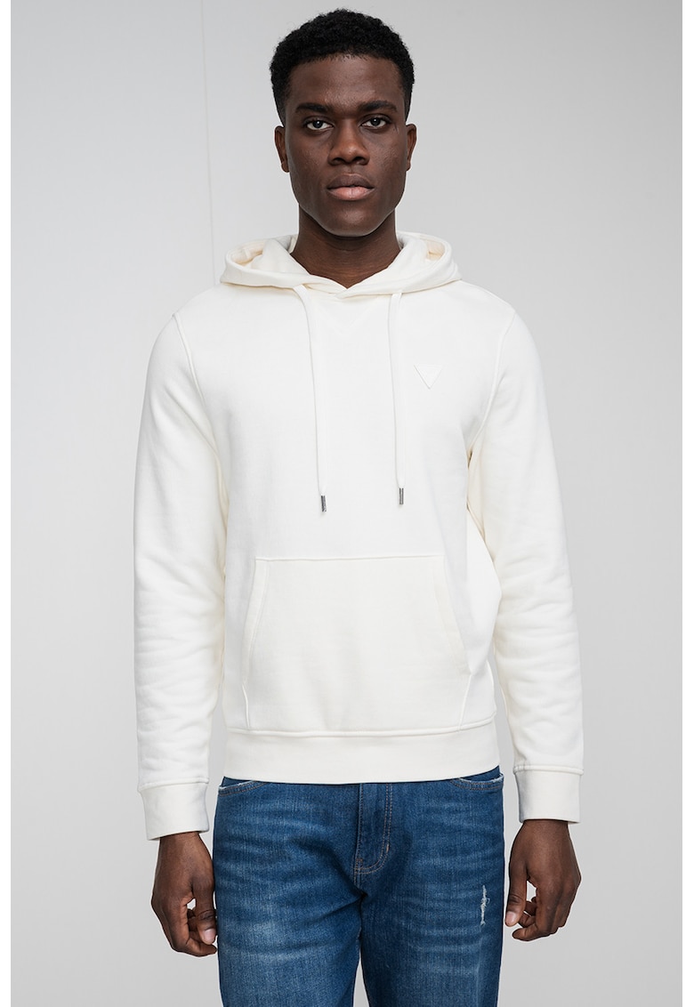 Hanorac din amestec de bumbac cu buzunar kangaroo - Alb fildes