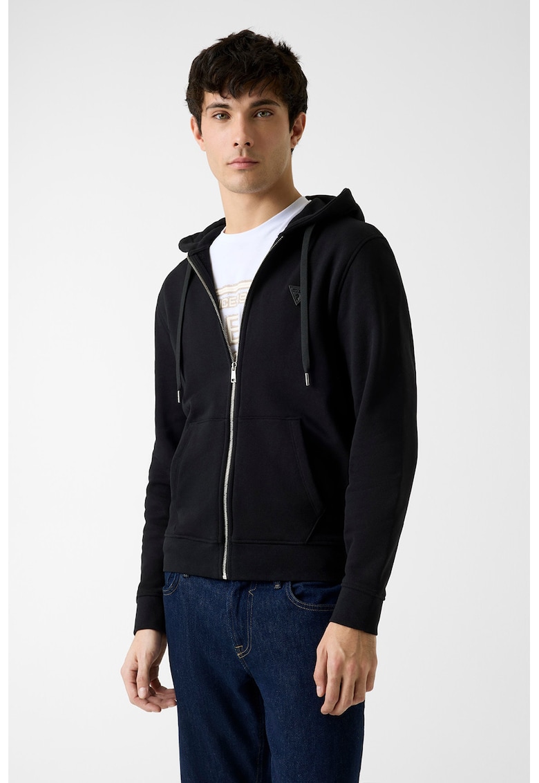 Hanorac cu fermoar si aplicatie logo - Negru
