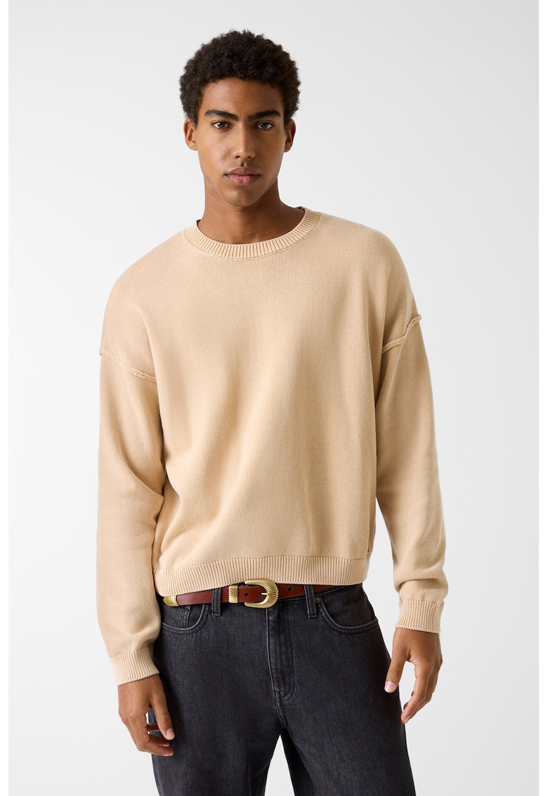 Pulover tricotat fin cu maneci cazute - Bej