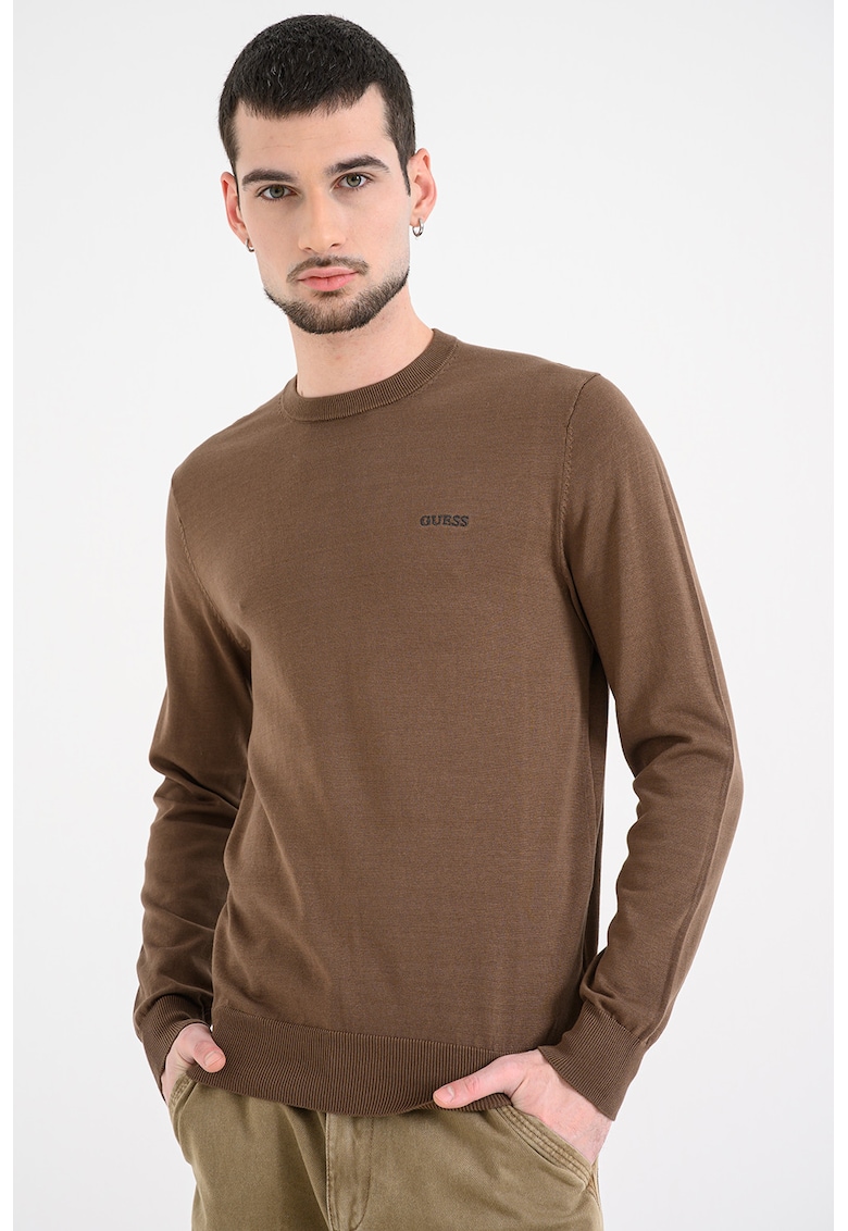 Pulover tricotat fit cu decolteu la baza gatului - Verde masliniu