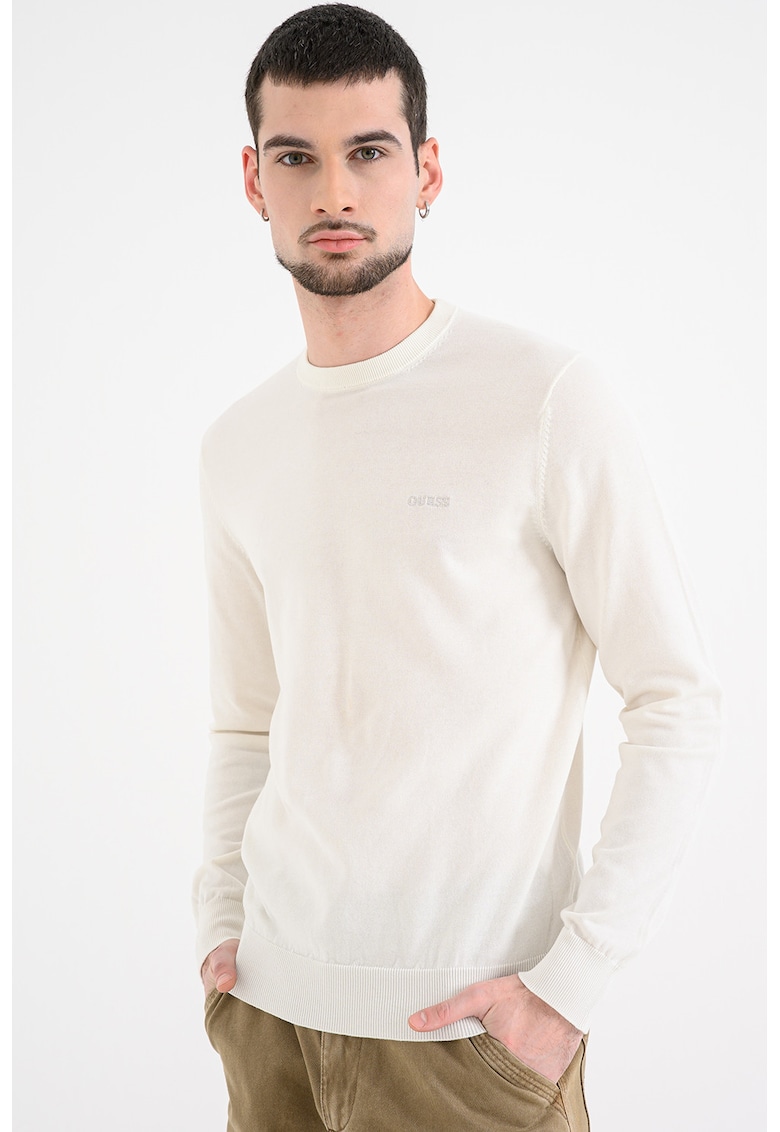 Pulover tricotat fit cu decolteu la baza gatului - Alb murdar