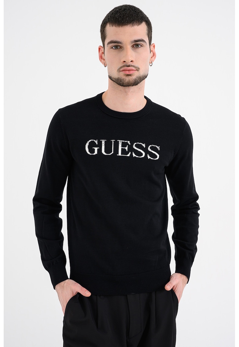 Pulover slim fit cu logo - Negru