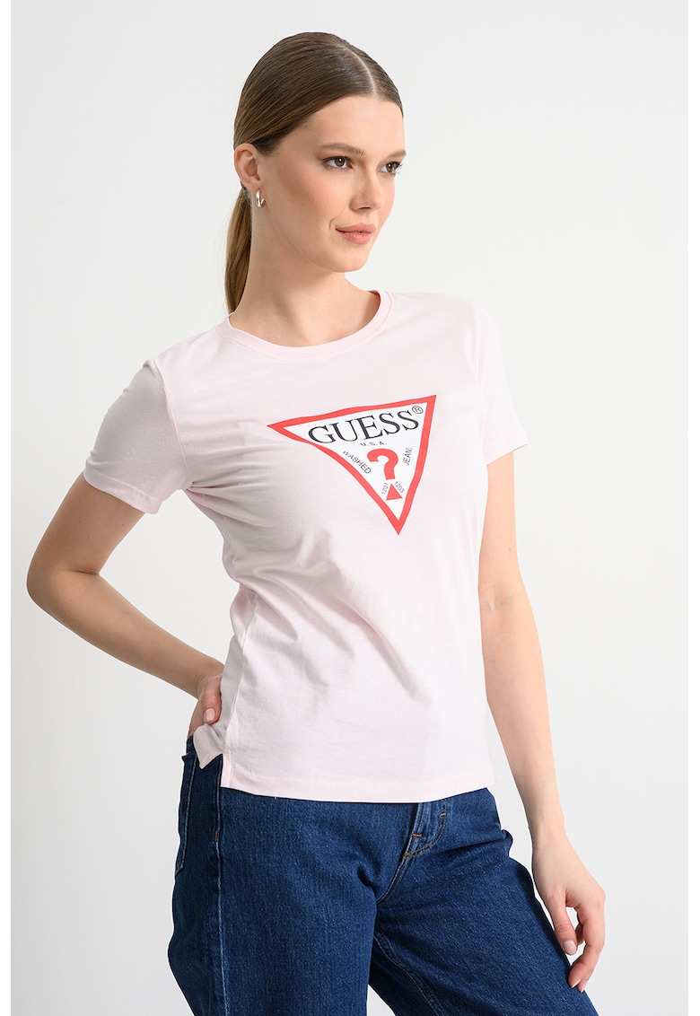Tricou din bumbac cu imprimeu logo - Rosu/Alb/Roz pastel