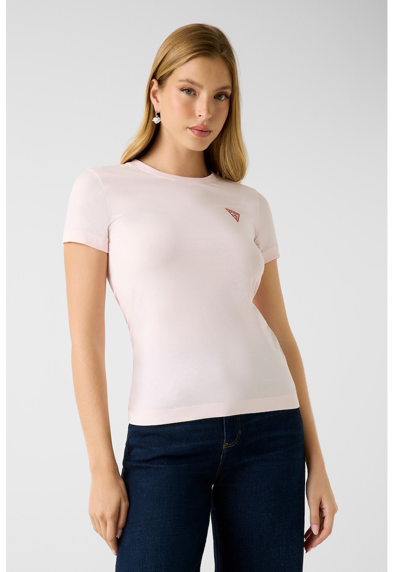 Tricou slim fit cu logo - Roz/Roz pal