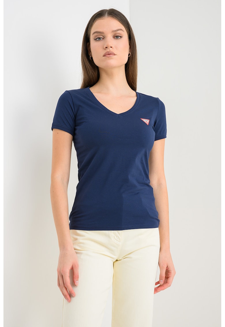 Tricou slim fit cu decolteu in V - Bleumarin