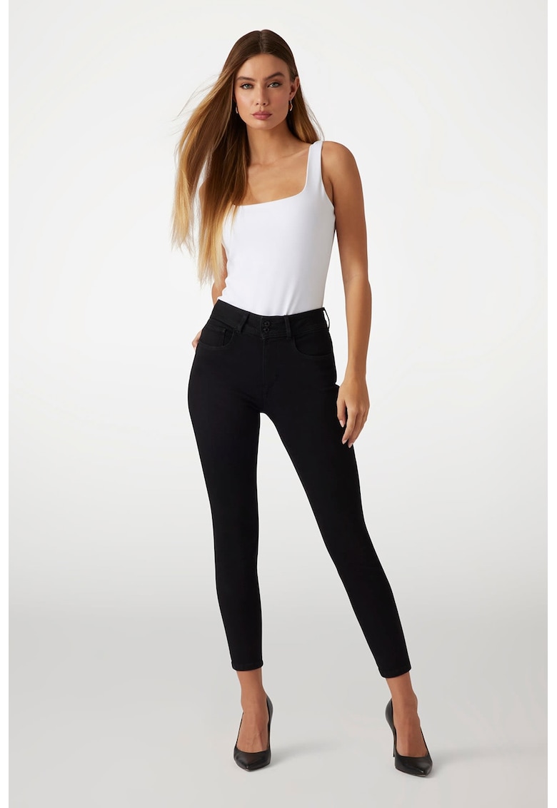 Blugi crop skinny cu talie inalta - Negru