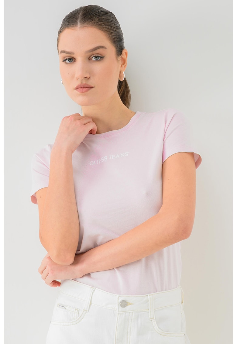 Tricou slim-fit cu imprimeu logo - Roz deschis