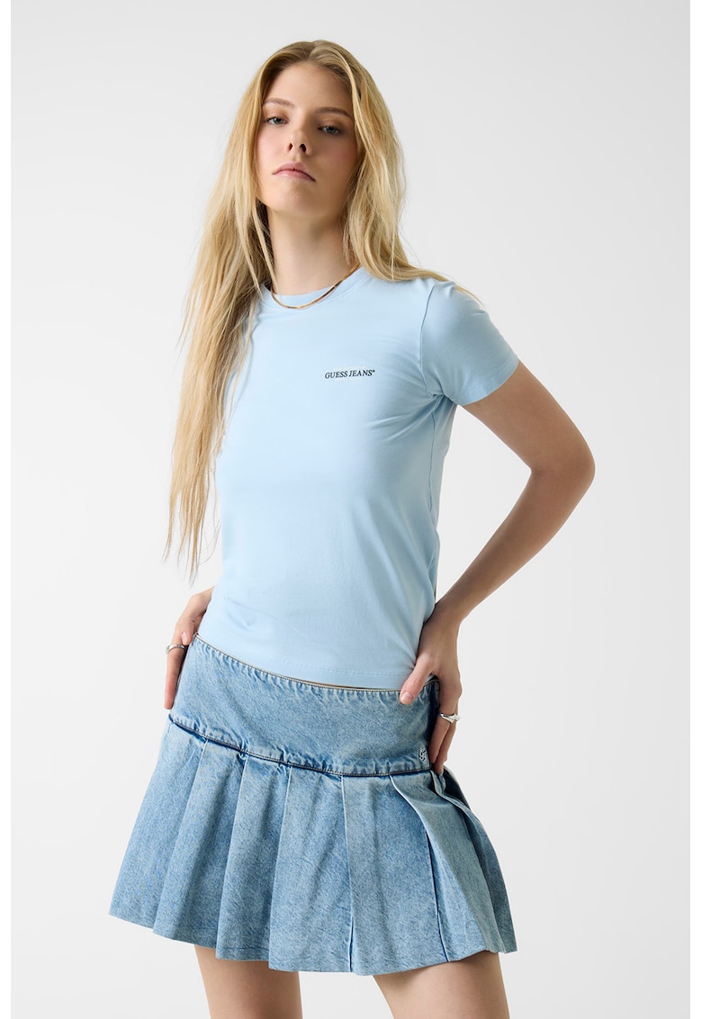 Tricou slim fit cu decolteu la baza gatului - Albastru lavanda