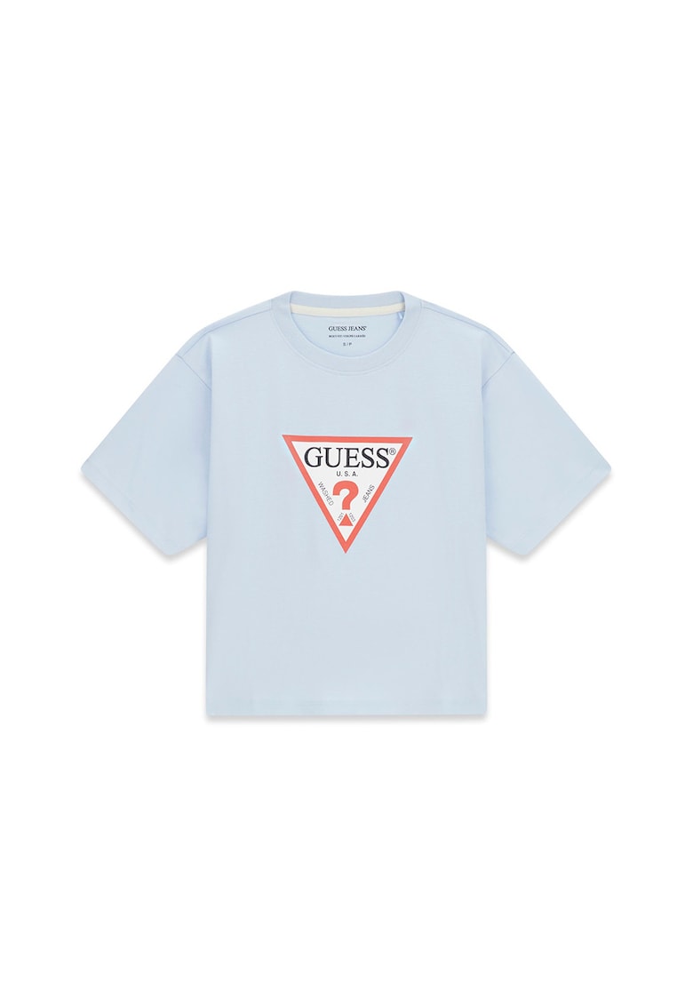 Tricou lejer din bumbac organic cu imprimeu logo pe piept - Rosu/Alb/Albastru glaciar