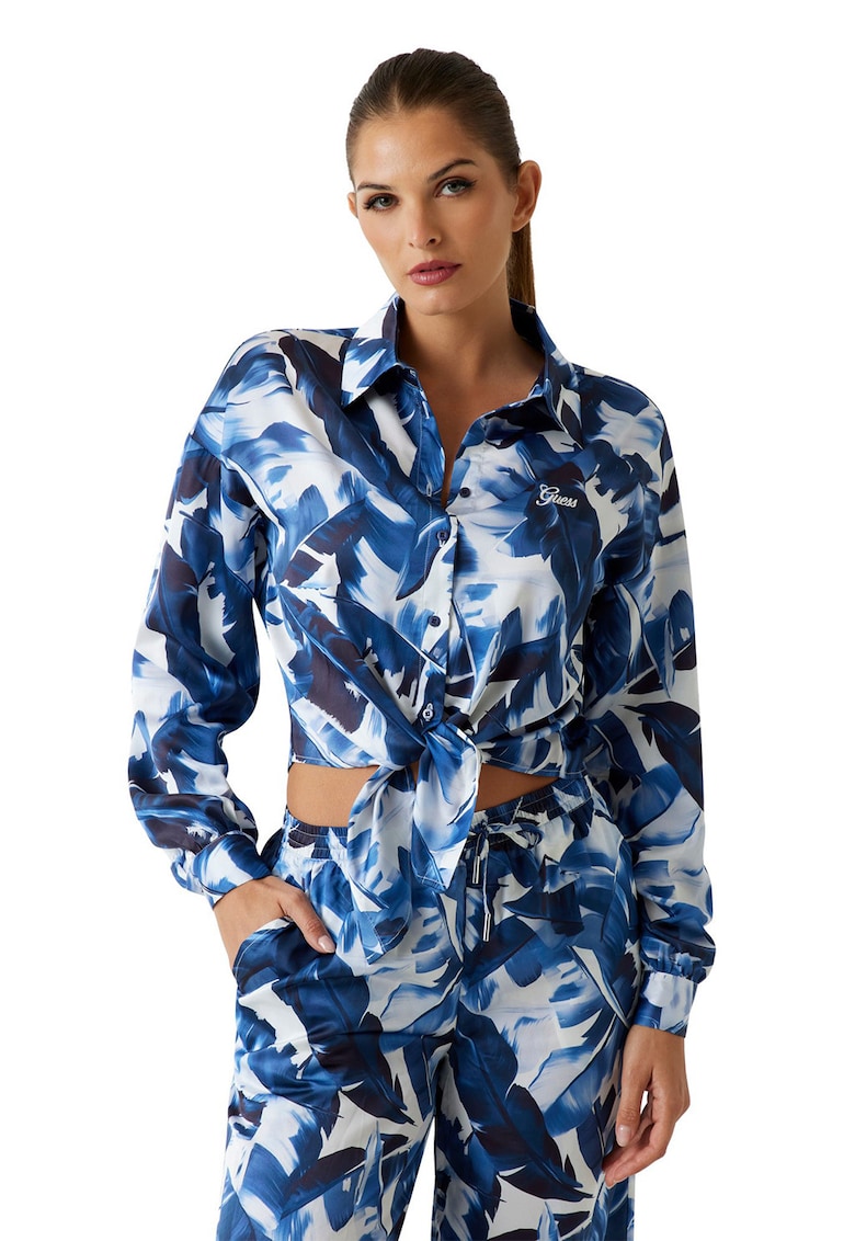 Camasa crop din satin cu snururi de ajustare