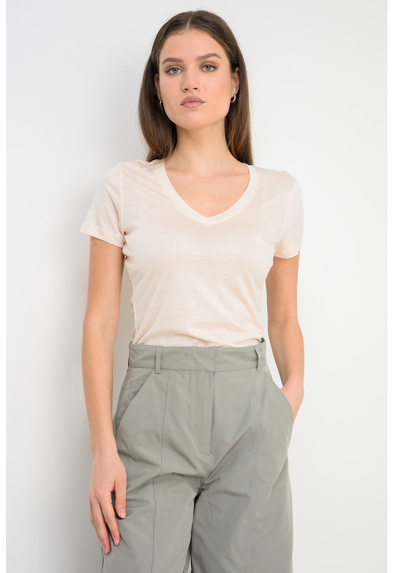 Tricou din lyocell cu decolteu in V - Portocaliu pal