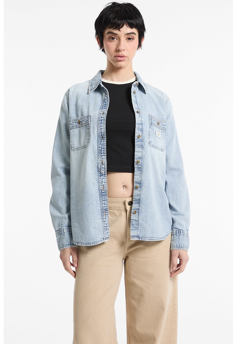 Camasa din denim cu buzunare pe piept - Albastru deschis