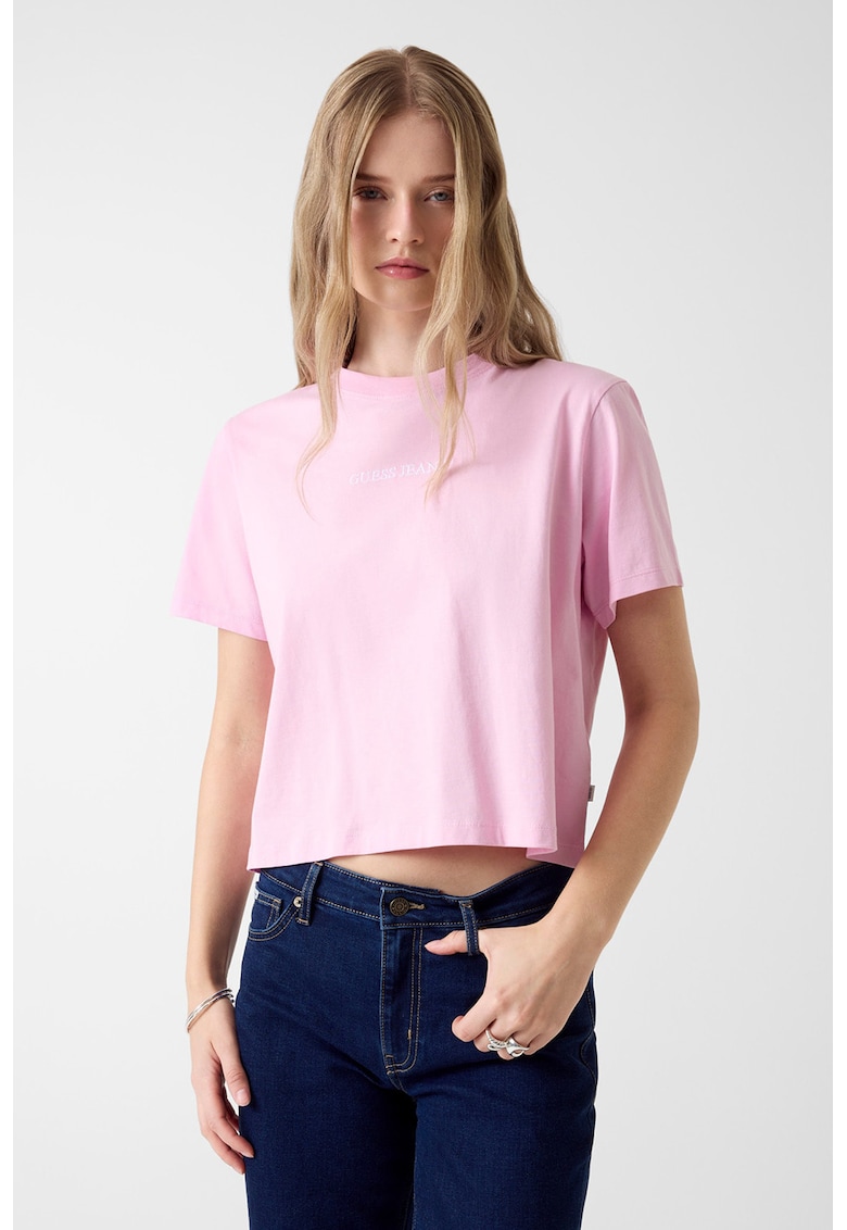 Tricou de bumbac cu logo - Roz pastel