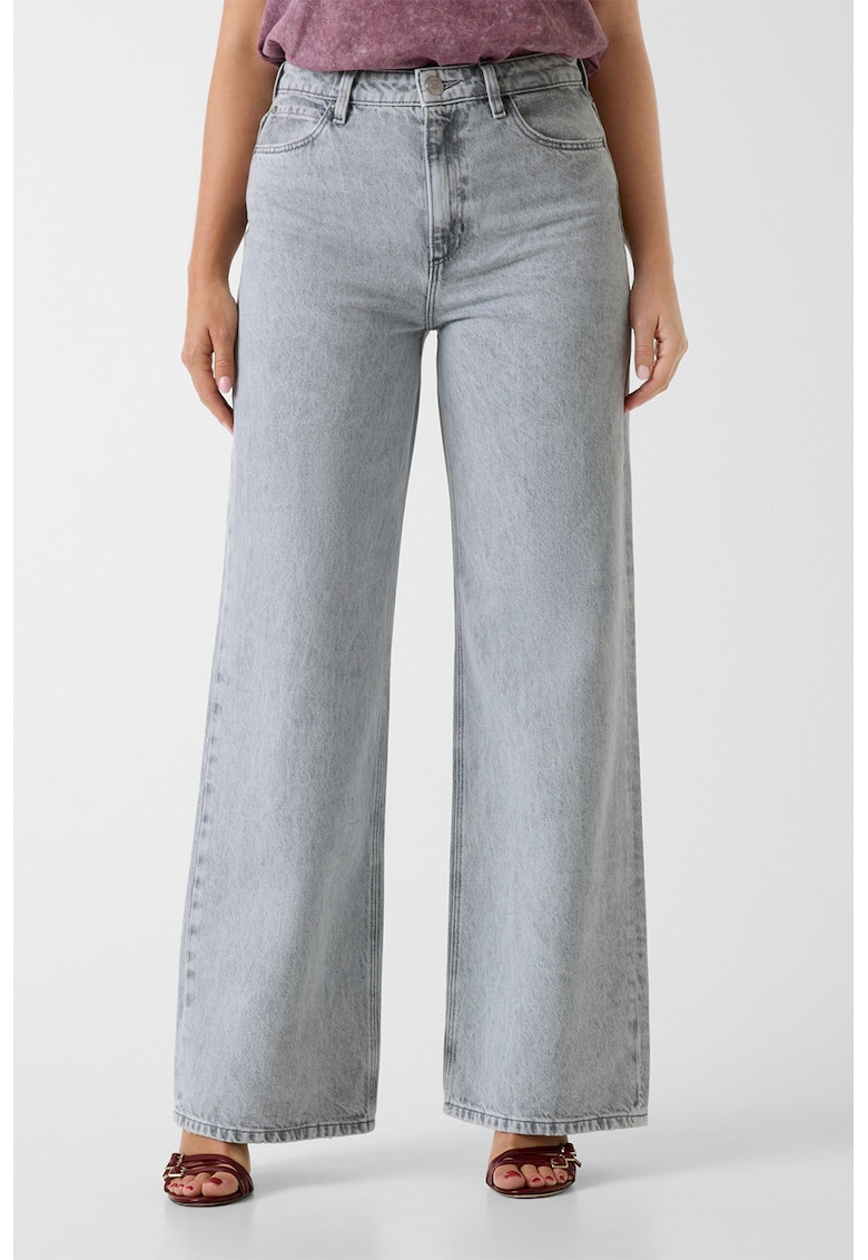 Blugi cu croiala ampla si talie inalta - Gri cenusiu