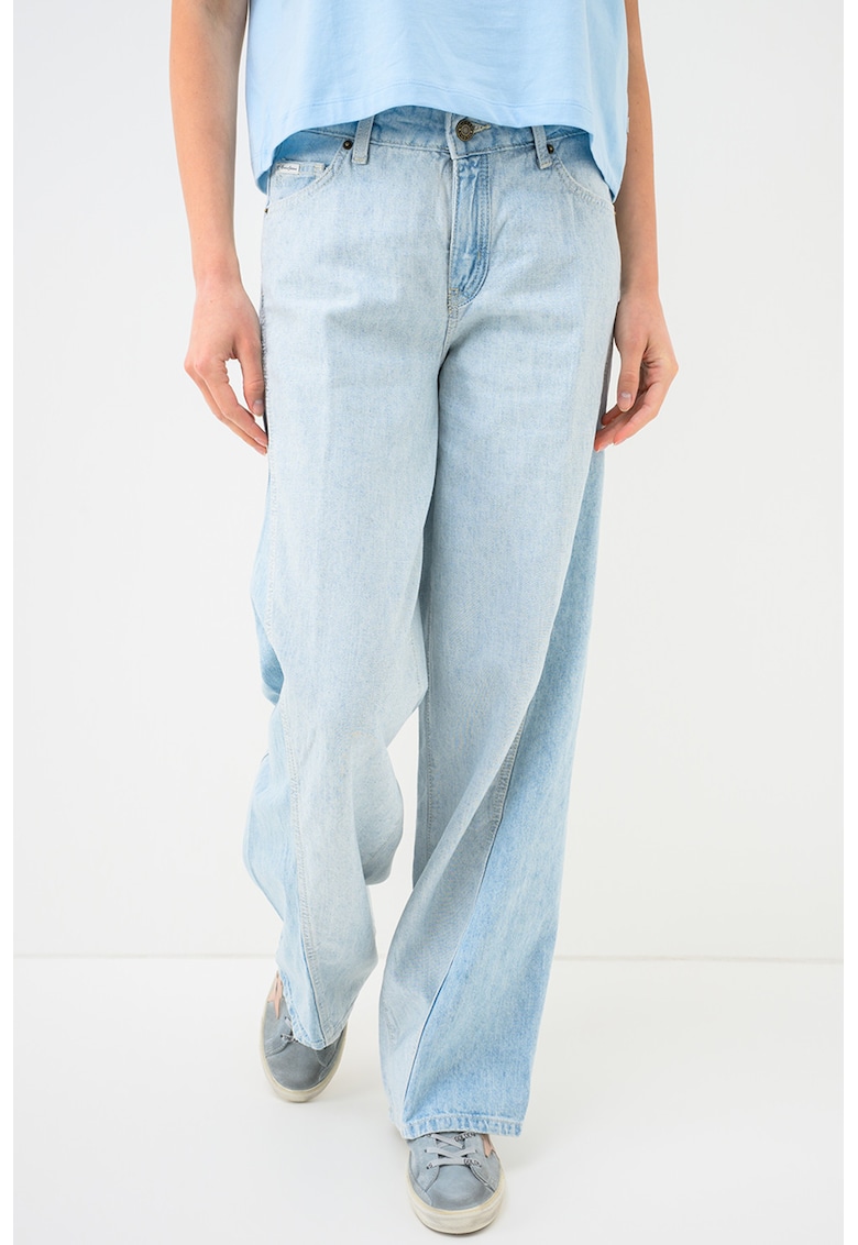 Blugi cu croiala ampla si talie medie - Albastru deschis