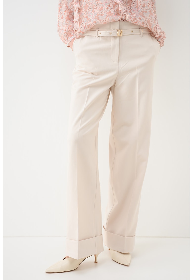 Pantaloni cu croiala ampla si curea - Crem