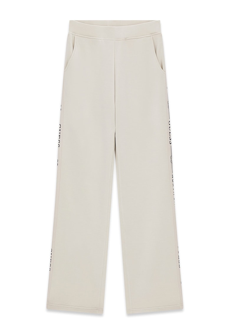 Pantaloni din amestec de modal cu imprimeu text lateral - Alb fildes