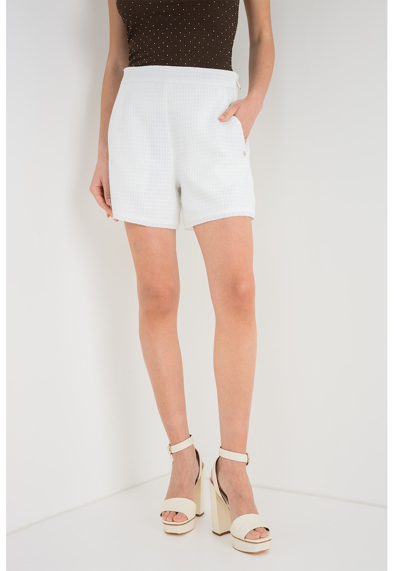 Pantaloni scurti cu model uni si talie inalta - Alb murdar