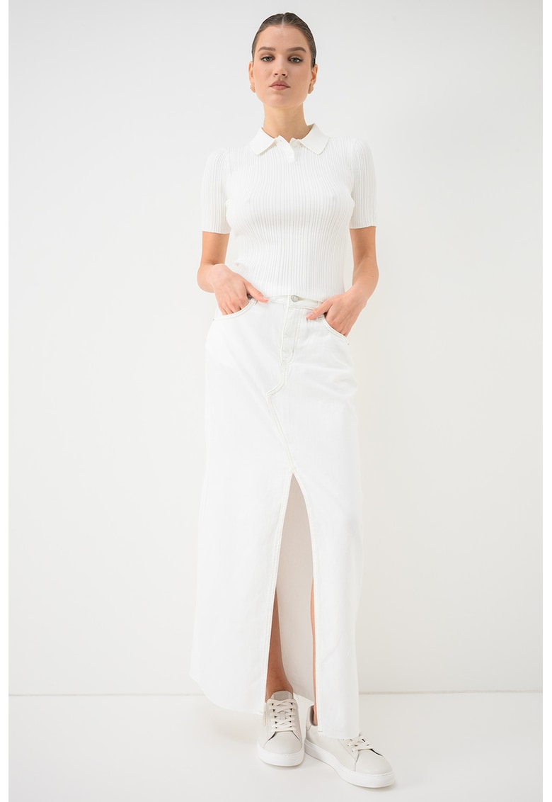 Fusta din denim cu slit frontal - Alb