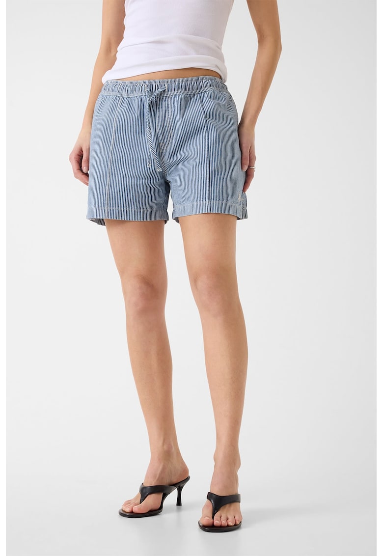 Pantaloni scurti cu snur in talie si dungi - Alb/Albastru lavanda