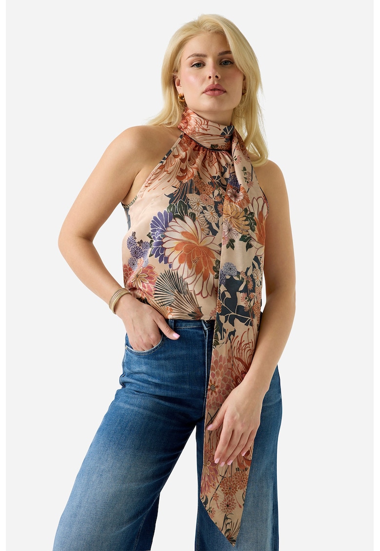 Top cu decolteu halter si imprimeu floral - Multicolor