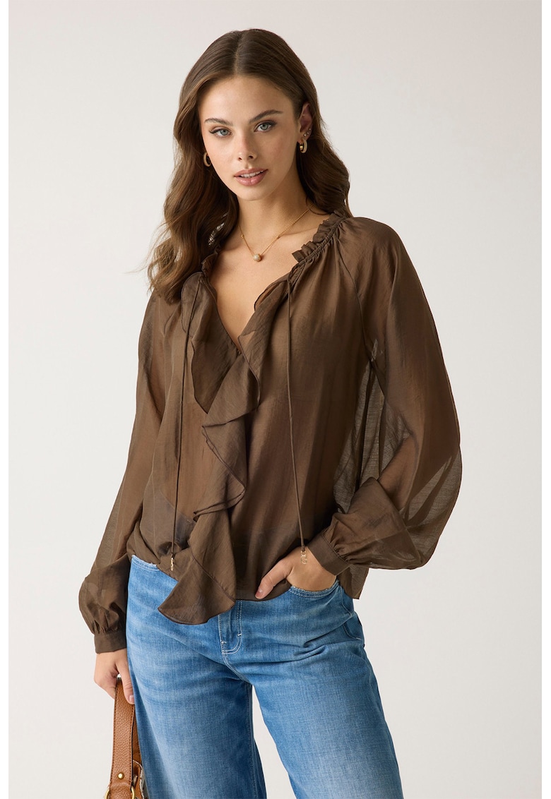 Bluza vaporoasa din amestec de lyocell - Maro