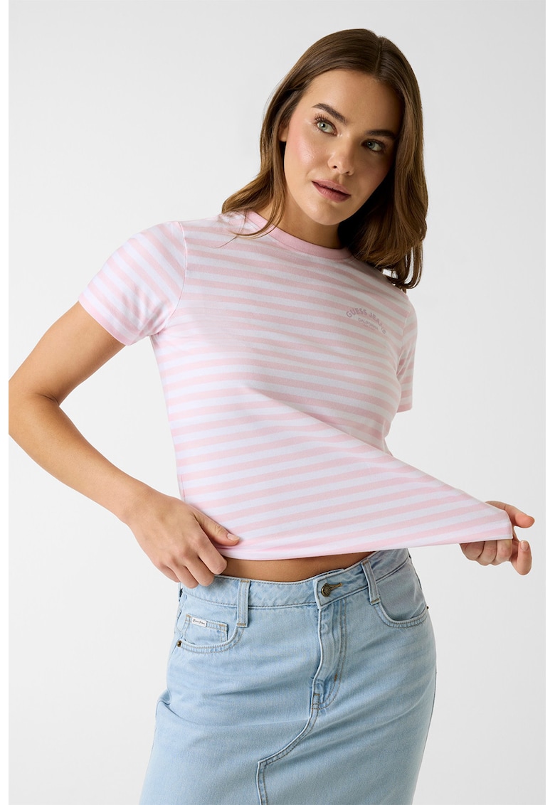 Tricou din amestec de bumbac cu dungi - Roz deschis/Alb optic