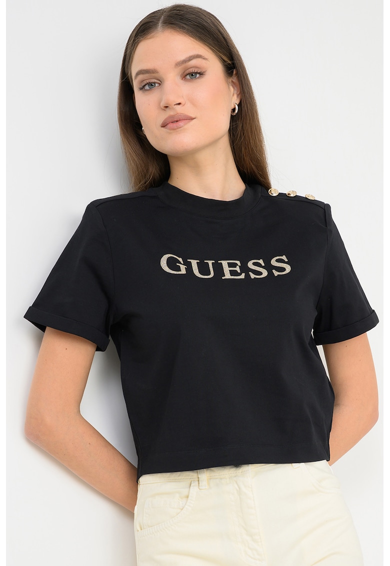 Tricou de bumbac cu imprimeu logo - Auriu/Negru