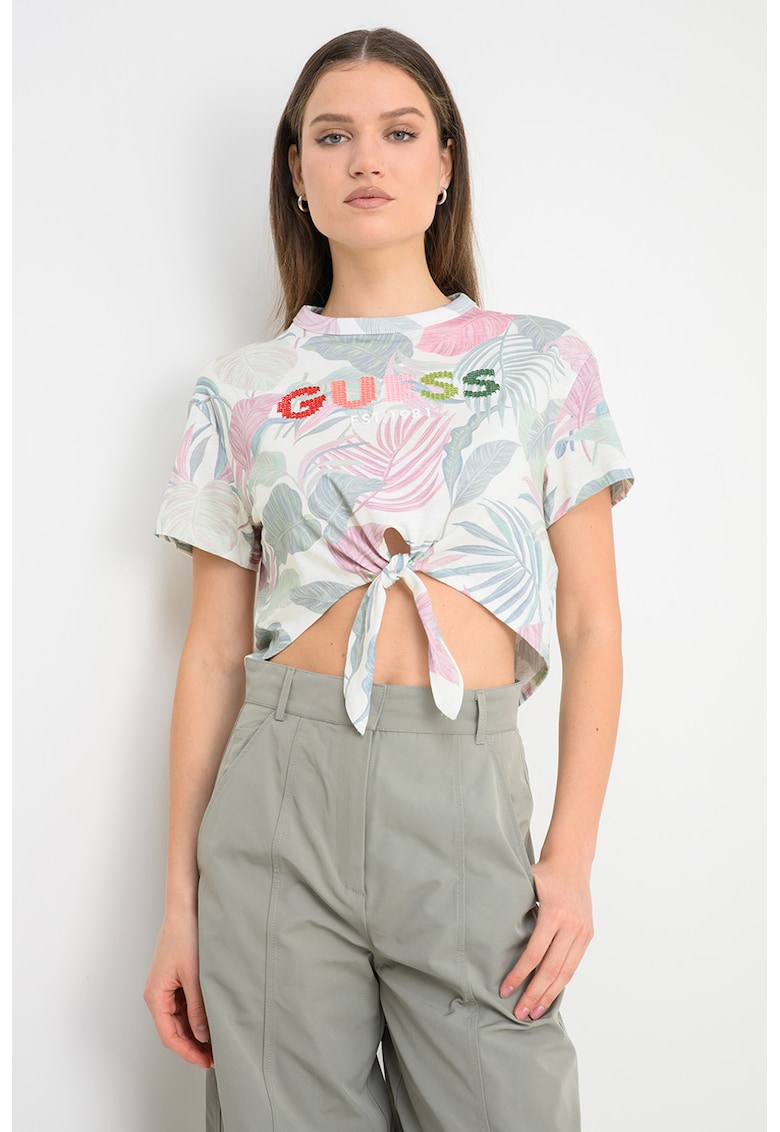 Tricou crop cu detaliu nod - Verde/Violet