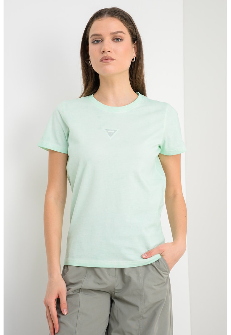 Tricou de bumbac cu imprimeu logo triunghiular - Verde menta