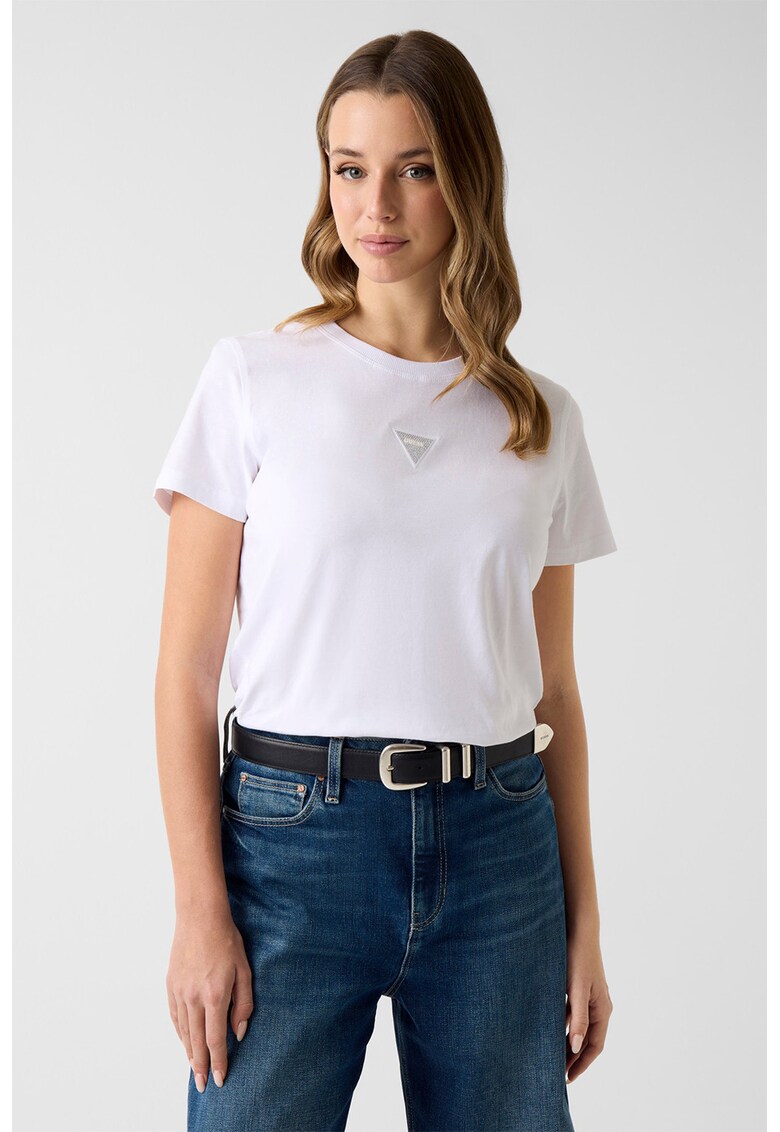 Tricou de bumbac cu imprimeu logo triunghiular - Alb optic