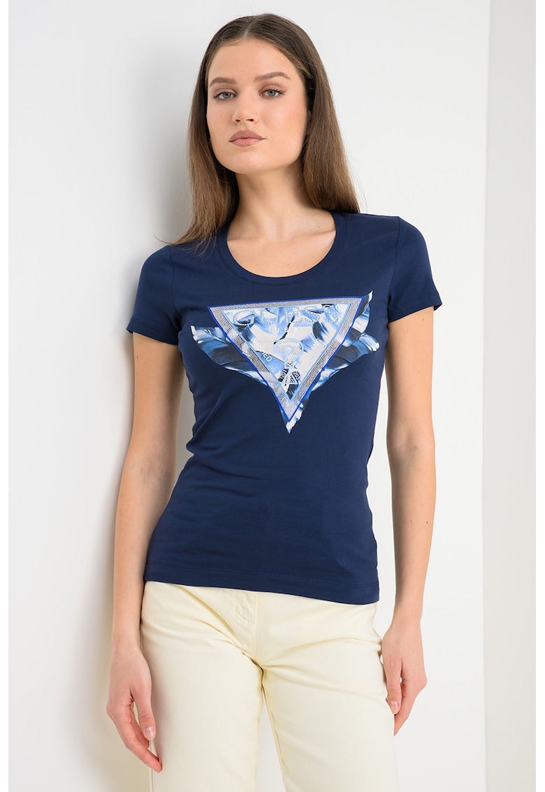 Tricou slim fit cu logo - Alb/Bleumarin